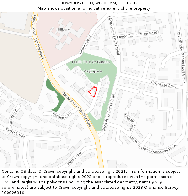 11, HOWARDS FIELD, WREXHAM, LL13 7ER: Location map and indicative extent of plot