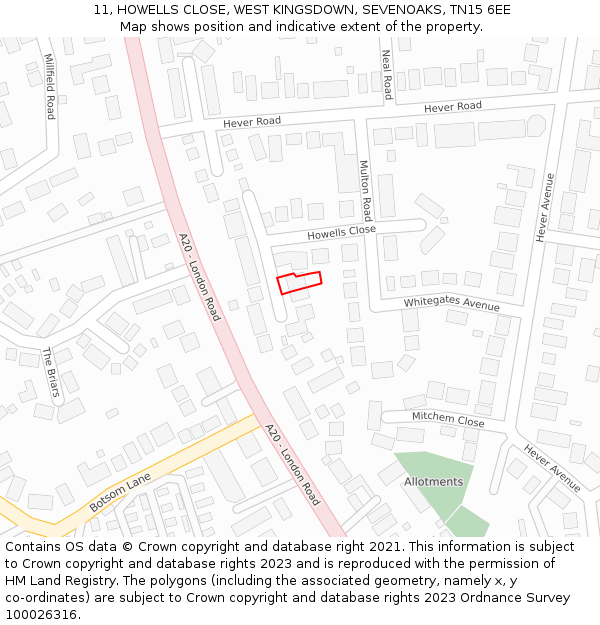 11, HOWELLS CLOSE, WEST KINGSDOWN, SEVENOAKS, TN15 6EE: Location map and indicative extent of plot