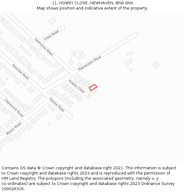 11, HOWEY CLOSE, NEWHAVEN, BN9 0NX: Location map and indicative extent of plot