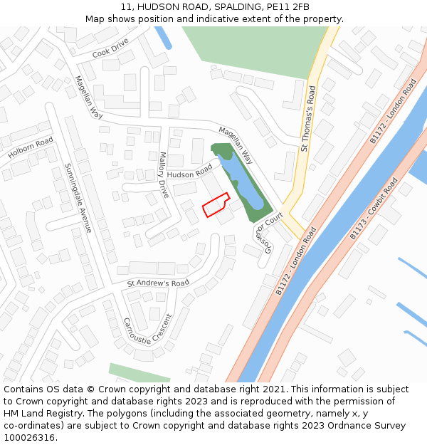 11, HUDSON ROAD, SPALDING, PE11 2FB: Location map and indicative extent of plot