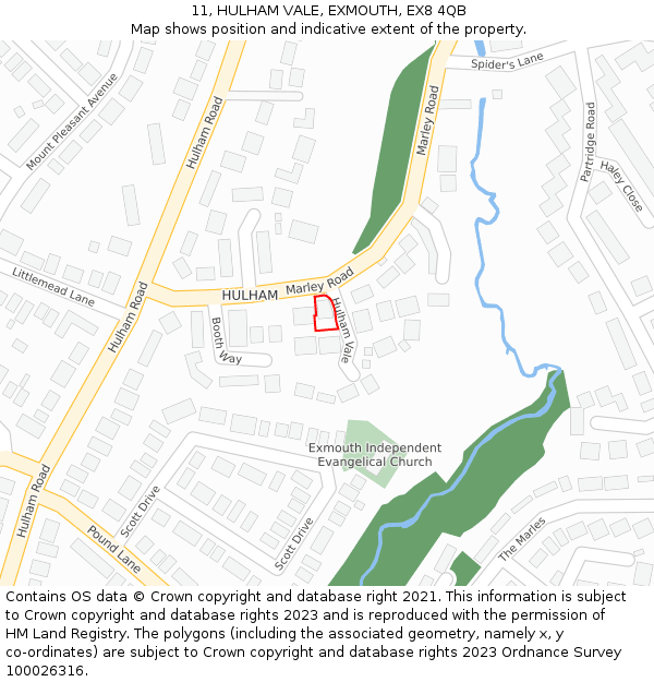 11, HULHAM VALE, EXMOUTH, EX8 4QB: Location map and indicative extent of plot