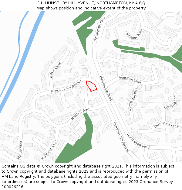 11, HUNSBURY HILL AVENUE, NORTHAMPTON, NN4 8JQ: Location map and indicative extent of plot