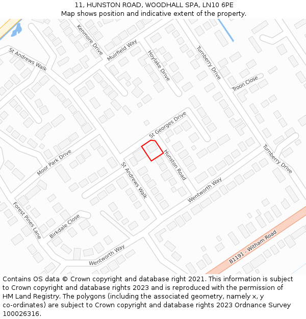 11, HUNSTON ROAD, WOODHALL SPA, LN10 6PE: Location map and indicative extent of plot