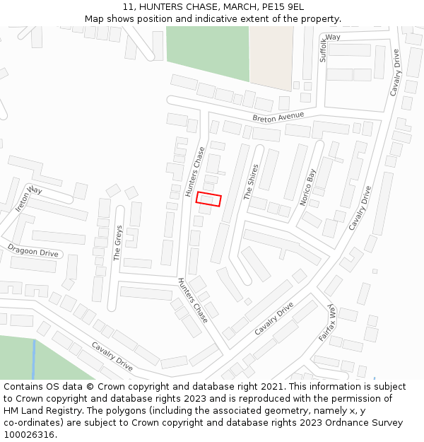 11, HUNTERS CHASE, MARCH, PE15 9EL: Location map and indicative extent of plot