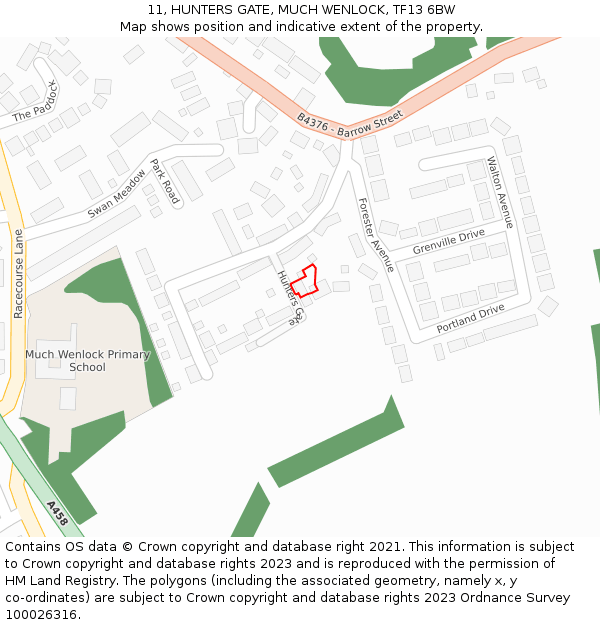 11, HUNTERS GATE, MUCH WENLOCK, TF13 6BW: Location map and indicative extent of plot