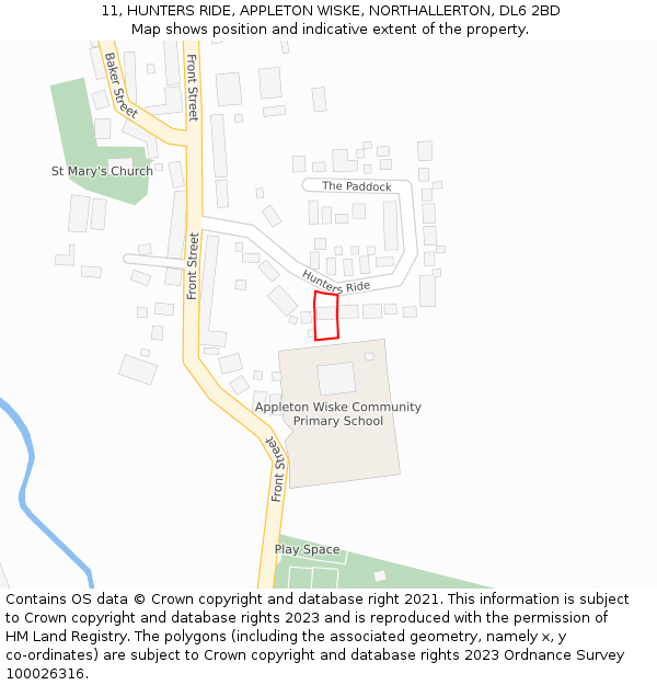 11, HUNTERS RIDE, APPLETON WISKE, NORTHALLERTON, DL6 2BD: Location map and indicative extent of plot