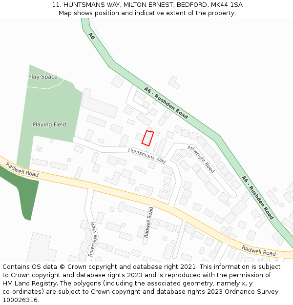 11, HUNTSMANS WAY, MILTON ERNEST, BEDFORD, MK44 1SA: Location map and indicative extent of plot