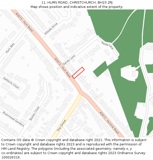 11, HURN ROAD, CHRISTCHURCH, BH23 2RJ: Location map and indicative extent of plot