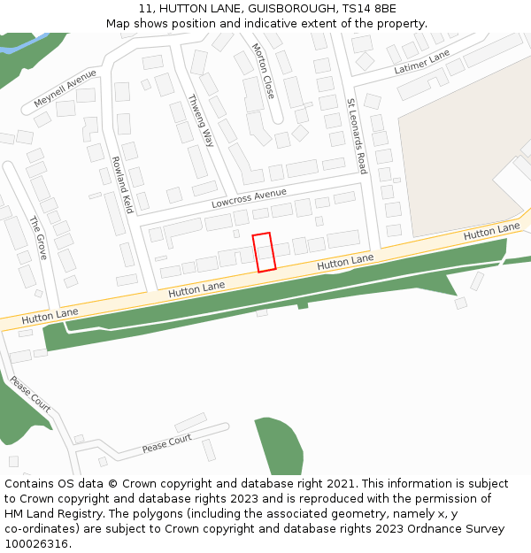 11, HUTTON LANE, GUISBOROUGH, TS14 8BE: Location map and indicative extent of plot