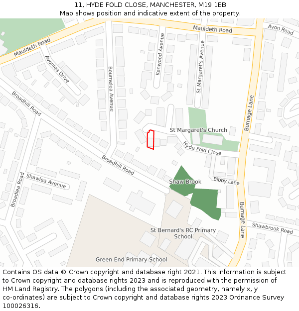 11, HYDE FOLD CLOSE, MANCHESTER, M19 1EB: Location map and indicative extent of plot