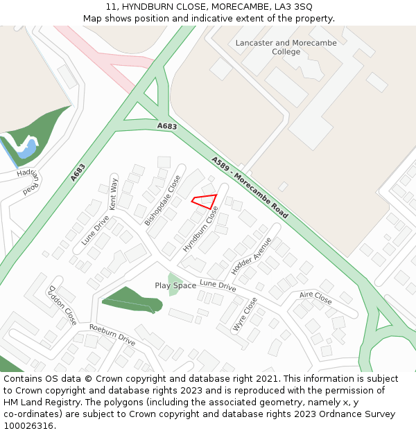 11, HYNDBURN CLOSE, MORECAMBE, LA3 3SQ: Location map and indicative extent of plot