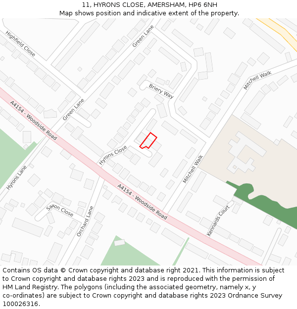 11, HYRONS CLOSE, AMERSHAM, HP6 6NH: Location map and indicative extent of plot