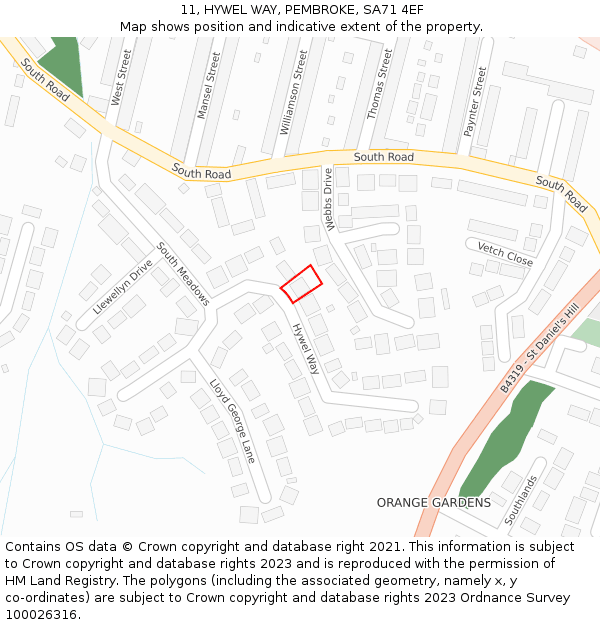 11, HYWEL WAY, PEMBROKE, SA71 4EF: Location map and indicative extent of plot