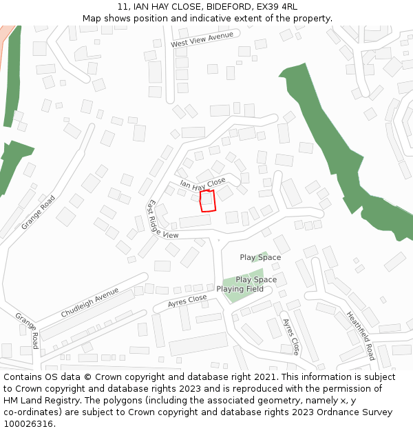 11, IAN HAY CLOSE, BIDEFORD, EX39 4RL: Location map and indicative extent of plot