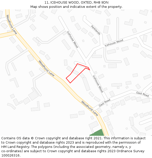 11, ICEHOUSE WOOD, OXTED, RH8 9DN: Location map and indicative extent of plot