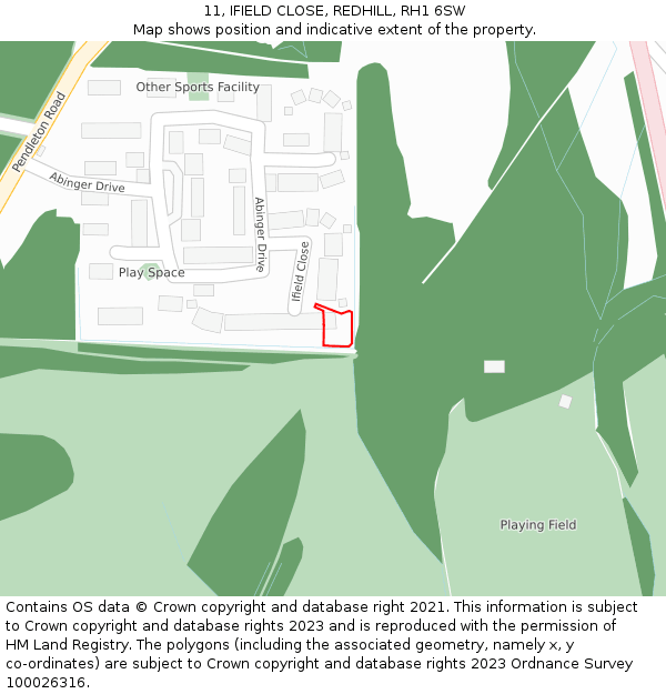 11, IFIELD CLOSE, REDHILL, RH1 6SW: Location map and indicative extent of plot