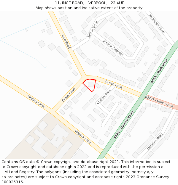 11, INCE ROAD, LIVERPOOL, L23 4UE: Location map and indicative extent of plot