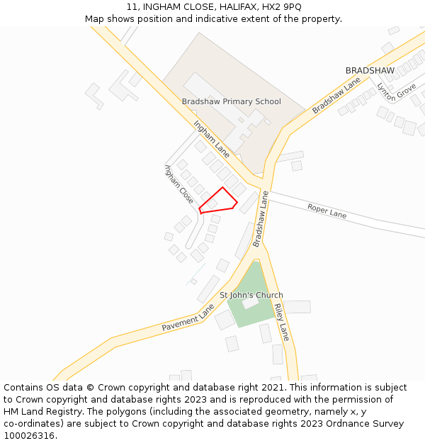 11, INGHAM CLOSE, HALIFAX, HX2 9PQ: Location map and indicative extent of plot