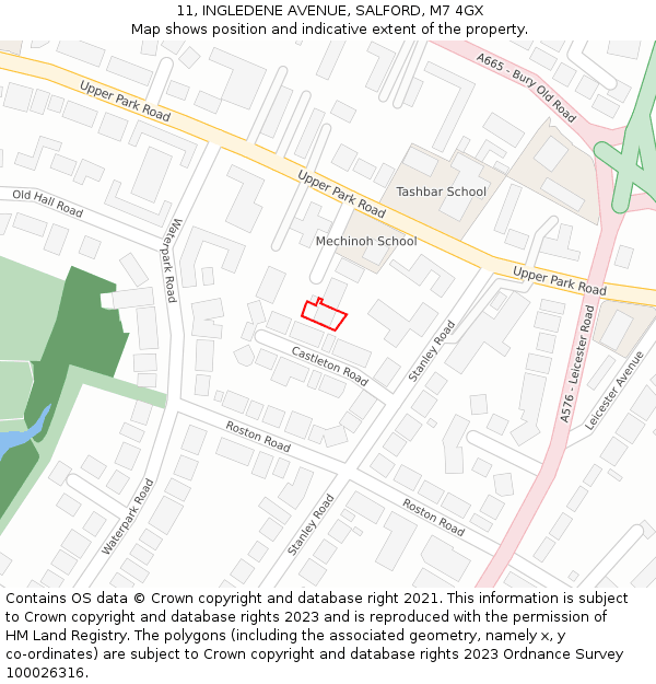 11, INGLEDENE AVENUE, SALFORD, M7 4GX: Location map and indicative extent of plot