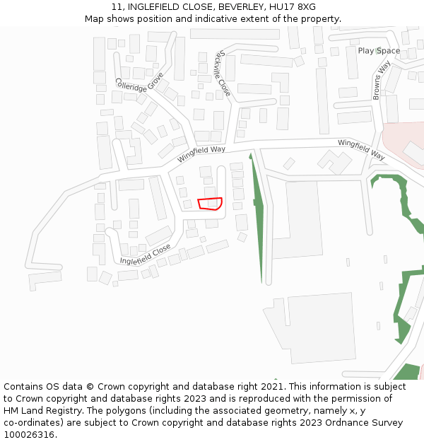 11, INGLEFIELD CLOSE, BEVERLEY, HU17 8XG: Location map and indicative extent of plot