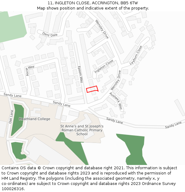 11, INGLETON CLOSE, ACCRINGTON, BB5 6TW: Location map and indicative extent of plot
