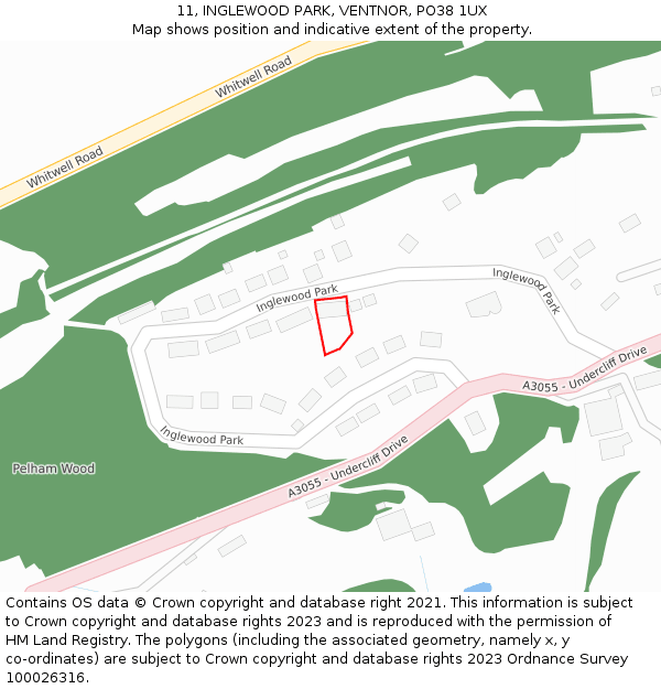 11, INGLEWOOD PARK, VENTNOR, PO38 1UX: Location map and indicative extent of plot