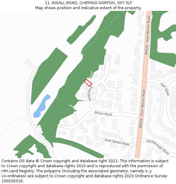 11, INSALL ROAD, CHIPPING NORTON, OX7 5LF: Location map and indicative extent of plot