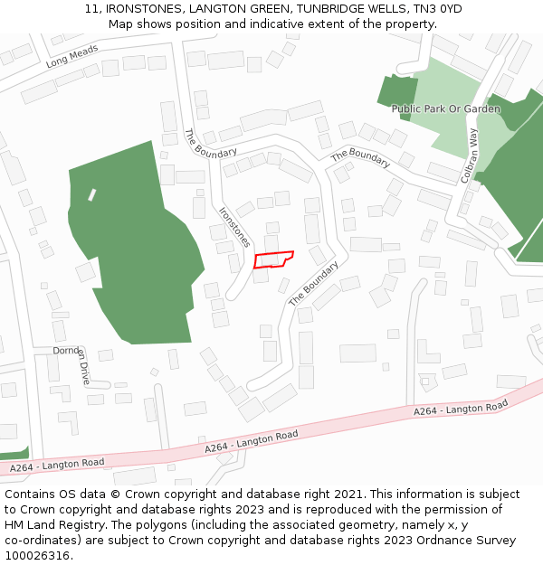 11, IRONSTONES, LANGTON GREEN, TUNBRIDGE WELLS, TN3 0YD: Location map and indicative extent of plot