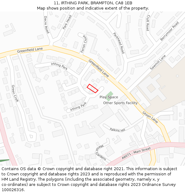 11, IRTHING PARK, BRAMPTON, CA8 1EB: Location map and indicative extent of plot