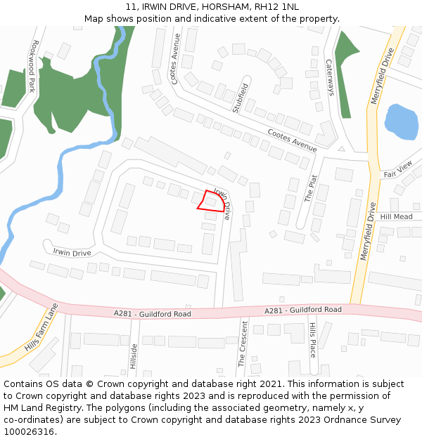 11, IRWIN DRIVE, HORSHAM, RH12 1NL: Location map and indicative extent of plot