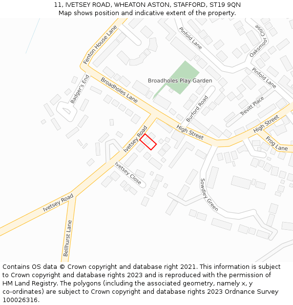 11, IVETSEY ROAD, WHEATON ASTON, STAFFORD, ST19 9QN: Location map and indicative extent of plot