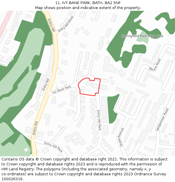 11, IVY BANK PARK, BATH, BA2 5NF: Location map and indicative extent of plot
