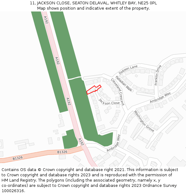 11, JACKSON CLOSE, SEATON DELAVAL, WHITLEY BAY, NE25 0PL: Location map and indicative extent of plot