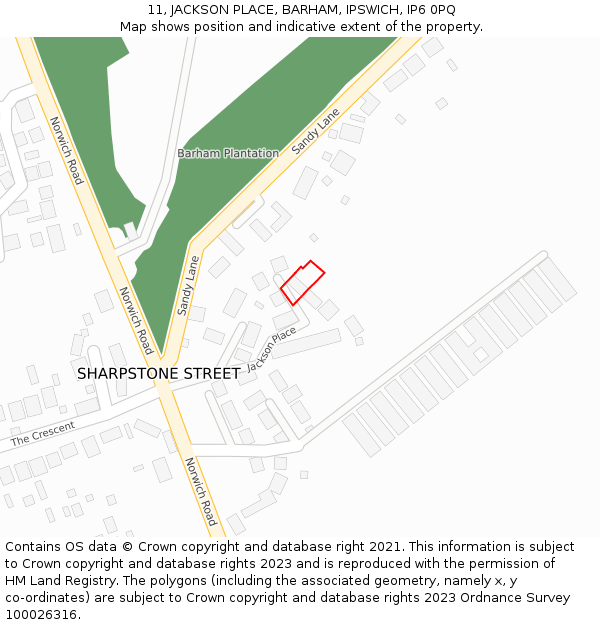 11, JACKSON PLACE, BARHAM, IPSWICH, IP6 0PQ: Location map and indicative extent of plot