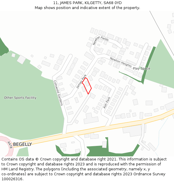 11, JAMES PARK, KILGETTY, SA68 0YD: Location map and indicative extent of plot