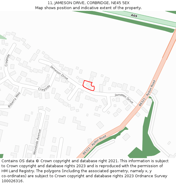 11, JAMESON DRIVE, CORBRIDGE, NE45 5EX: Location map and indicative extent of plot
