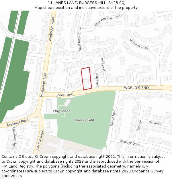 11, JANES LANE, BURGESS HILL, RH15 0QJ: Location map and indicative extent of plot