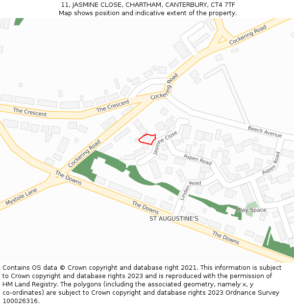 11, JASMINE CLOSE, CHARTHAM, CANTERBURY, CT4 7TF: Location map and indicative extent of plot