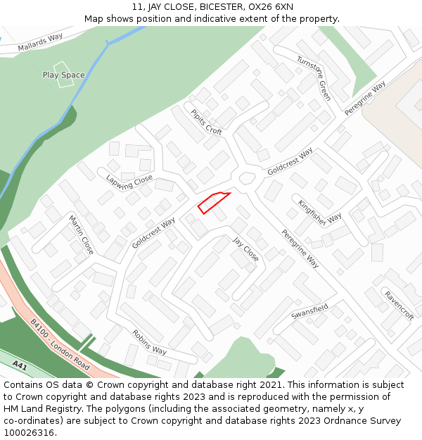 11, JAY CLOSE, BICESTER, OX26 6XN: Location map and indicative extent of plot