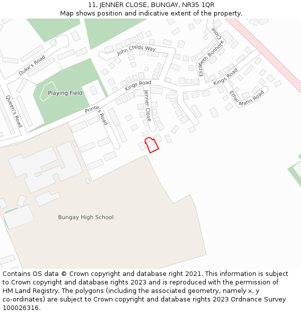 11, JENNER CLOSE, BUNGAY, NR35 1QR: Location map and indicative extent of plot