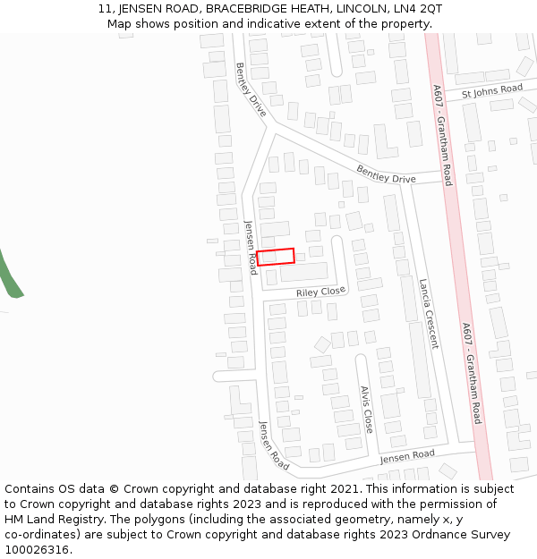 11, JENSEN ROAD, BRACEBRIDGE HEATH, LINCOLN, LN4 2QT: Location map and indicative extent of plot
