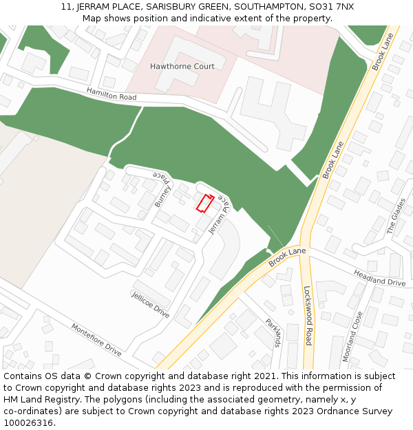 11, JERRAM PLACE, SARISBURY GREEN, SOUTHAMPTON, SO31 7NX: Location map and indicative extent of plot