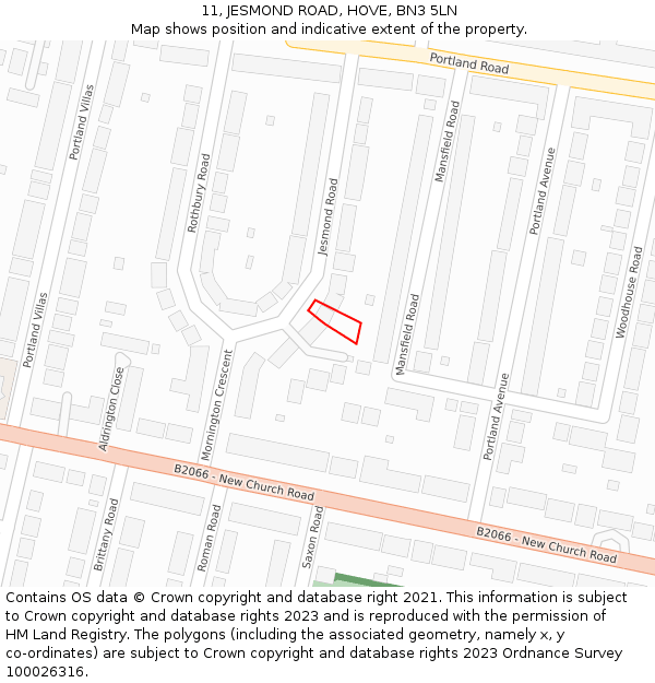 11, JESMOND ROAD, HOVE, BN3 5LN: Location map and indicative extent of plot