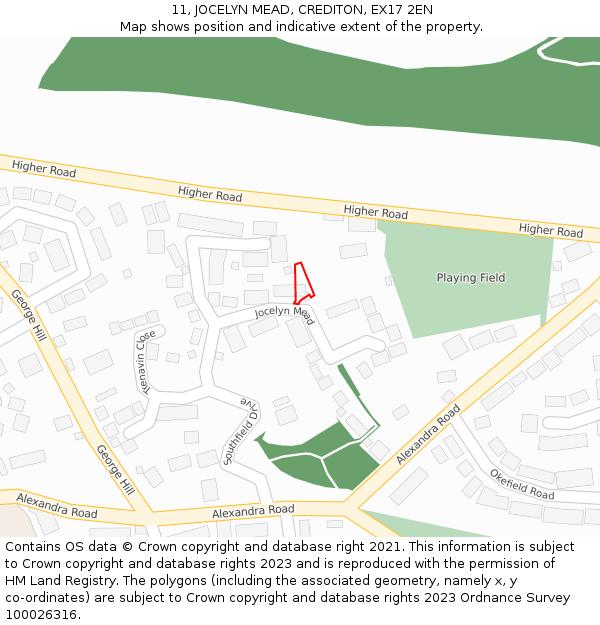 11, JOCELYN MEAD, CREDITON, EX17 2EN: Location map and indicative extent of plot