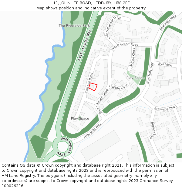 11, JOHN LEE ROAD, LEDBURY, HR8 2FE: Location map and indicative extent of plot