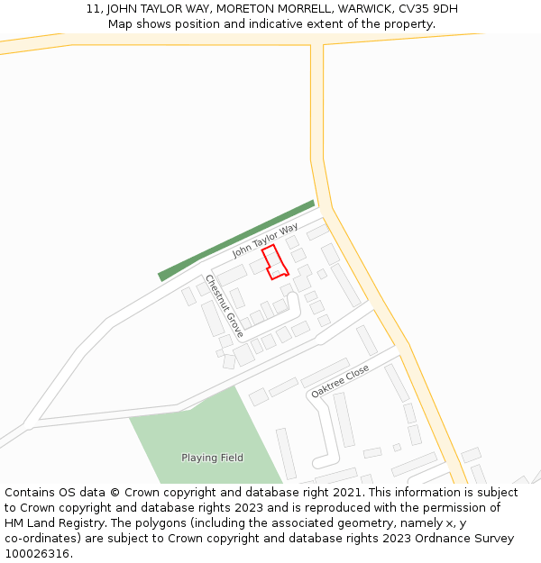 11, JOHN TAYLOR WAY, MORETON MORRELL, WARWICK, CV35 9DH: Location map and indicative extent of plot