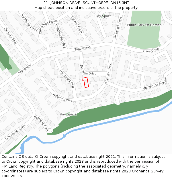 11, JOHNSON DRIVE, SCUNTHORPE, DN16 3NT: Location map and indicative extent of plot