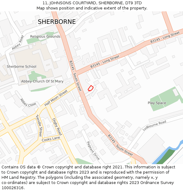 11, JOHNSONS COURTYARD, SHERBORNE, DT9 3TD: Location map and indicative extent of plot