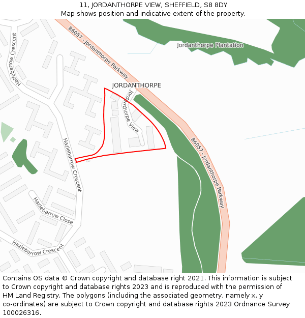 11, JORDANTHORPE VIEW, SHEFFIELD, S8 8DY: Location map and indicative extent of plot
