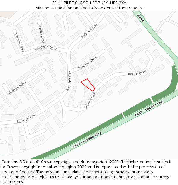 11, JUBILEE CLOSE, LEDBURY, HR8 2XA: Location map and indicative extent of plot